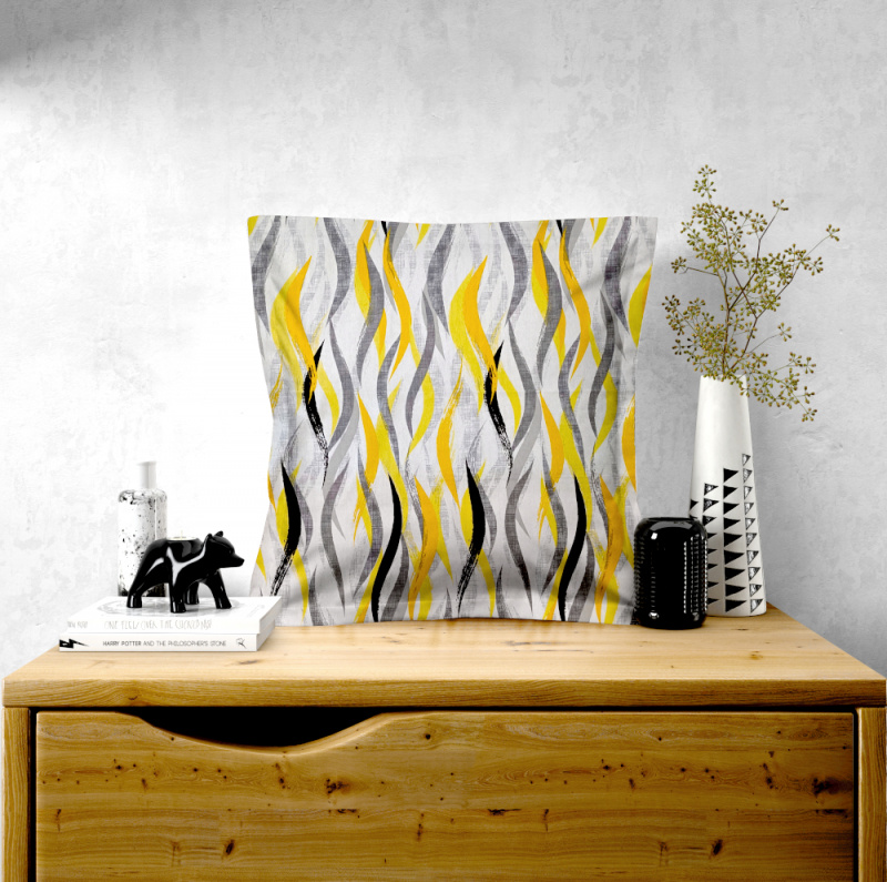 Ervi povlak na polštář bavlněný s lemem - žluto-šedé vlny