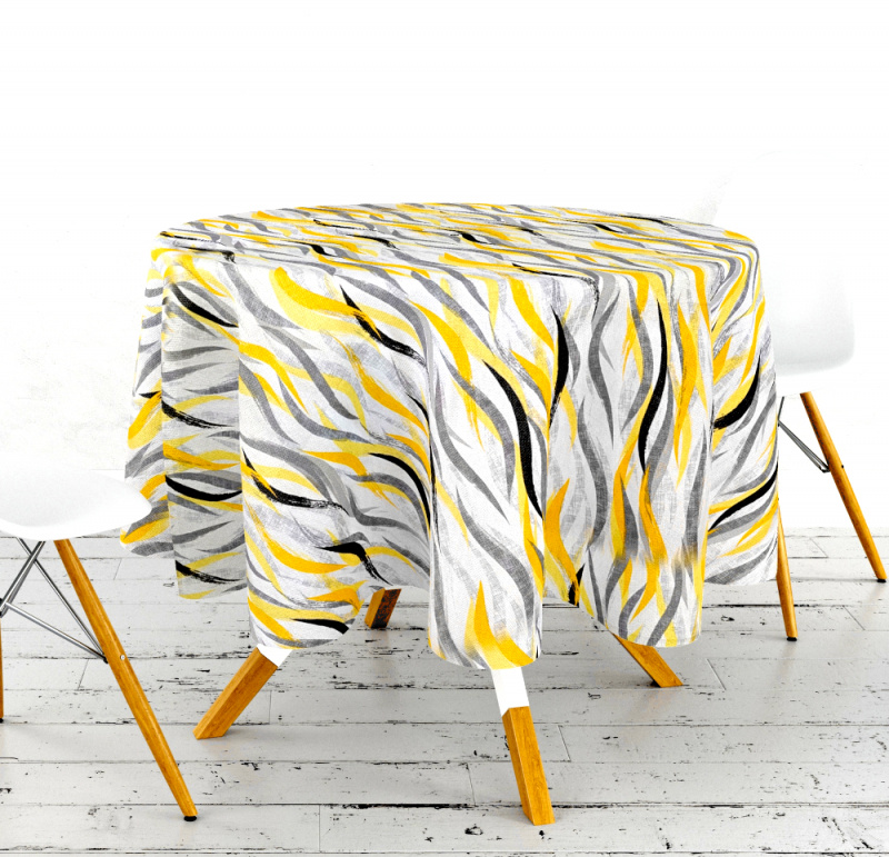 Ervi bavlněný ubrus na stůl kulatý -  žluto-šedé vlny