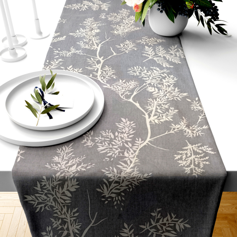 Ervi bavlněný běhoun na stůl -  bílé větvičky