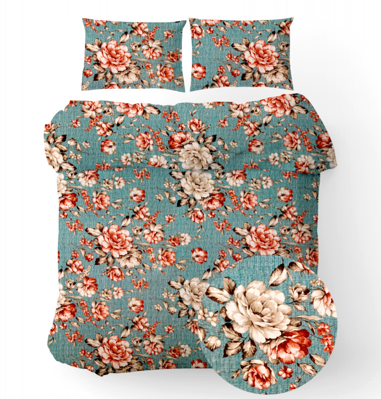 Ervi bavlněné povlečení - květy na tyrkysovém