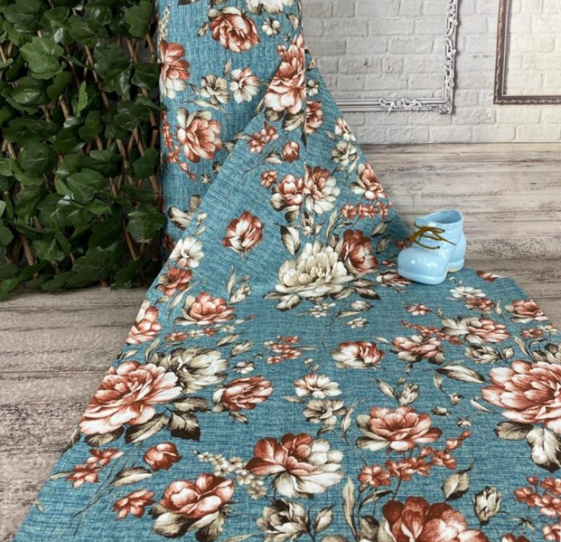 Ervi Bavlněná látka/plátno š.240cm -  květy na tyrkysovém č.25047-46, metráž