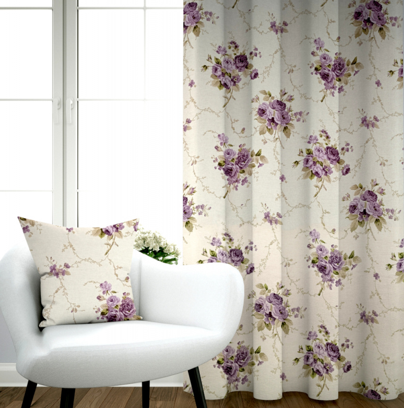 Ervi bavlněný závěs - fialové růže