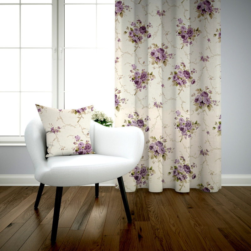 Ervi bavlněný závěs metrážový - fialové růže