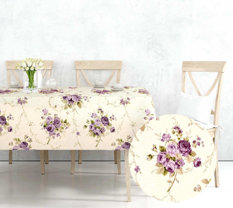 Ervi bavlněný ubrus na stůl obdélníkový - fialové růže