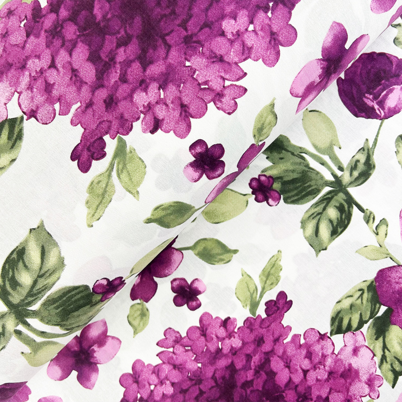 Ervi Bavlněná látka/plátno š.240cm - fialové hortenzie a pivoňky č.26620-4, metráž