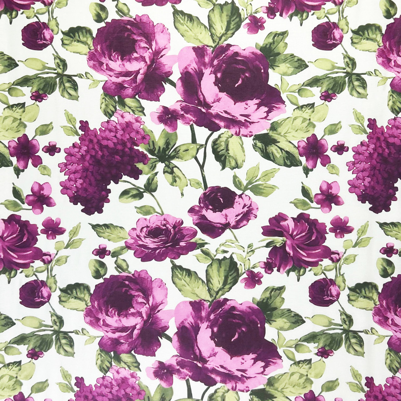 Ervi Bavlněná látka/plátno š.240cm - fialové hortenzie a pivoňky č.26620-4, metráž