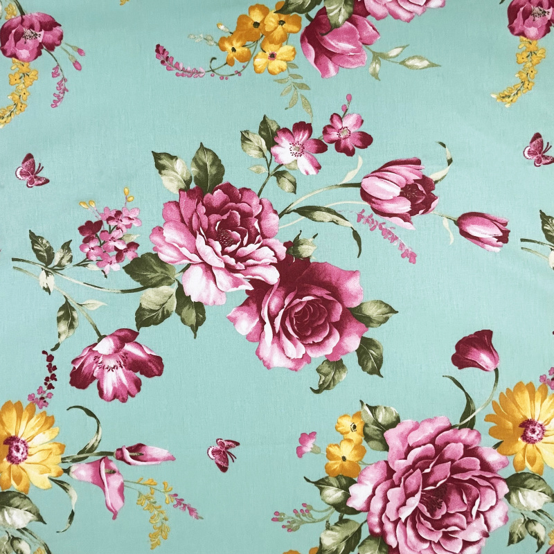 Ervi Bavlněná látka/plátno š.240cm - Květy na tyrkysovém č.26560-12, metráž