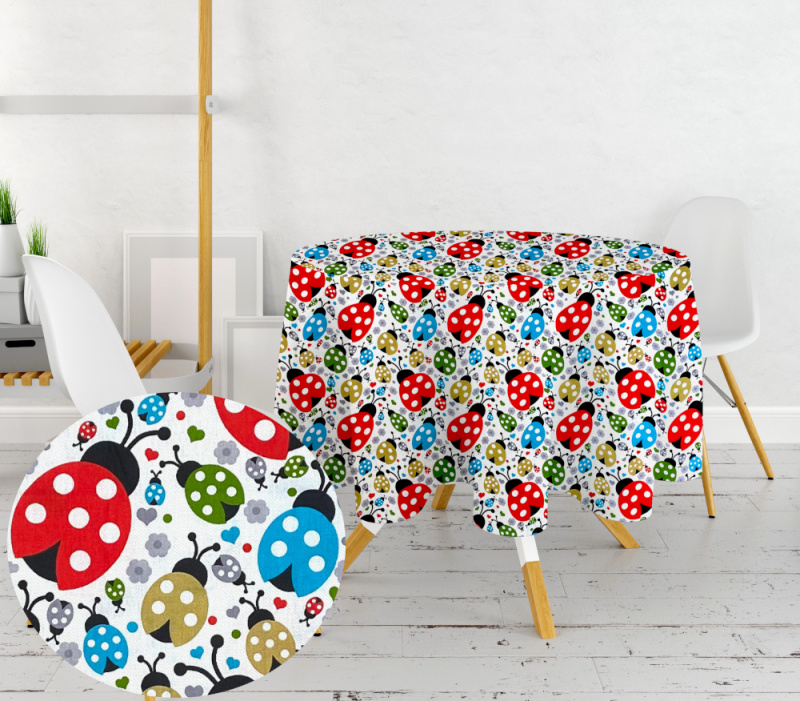 Ervi bavlněný ubrus na stůl kulatý - barevné berušky