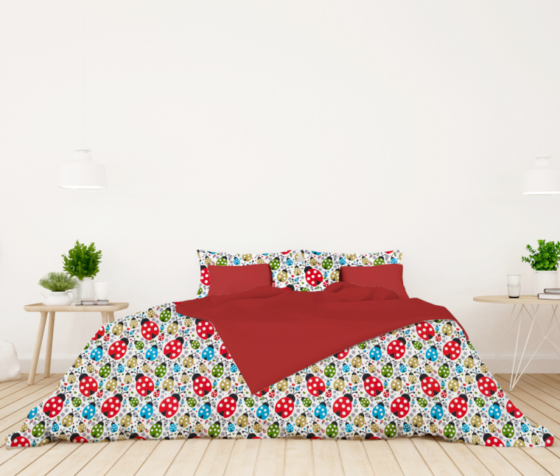 Ervi bavlněné povlečení oboustranné - barevné berušky/červené