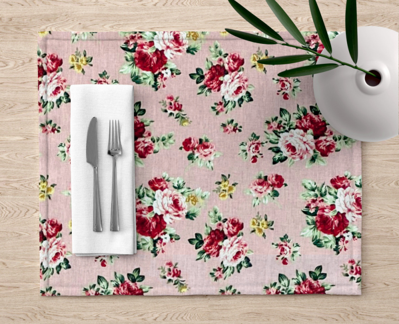 Ervi bavlněné prostírání na stůl - růžičky na růžovém