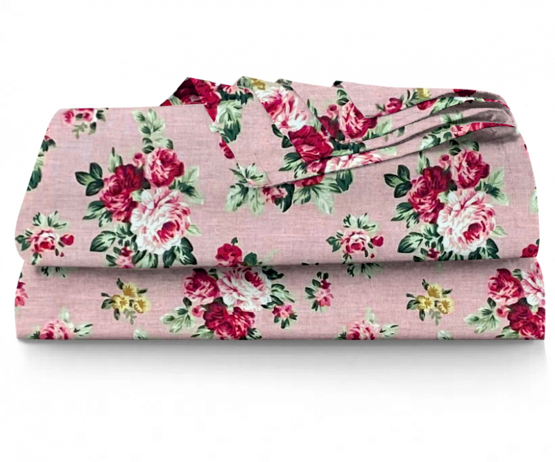 Ervi bavlněné prostěradlo - růžičky na růžovém