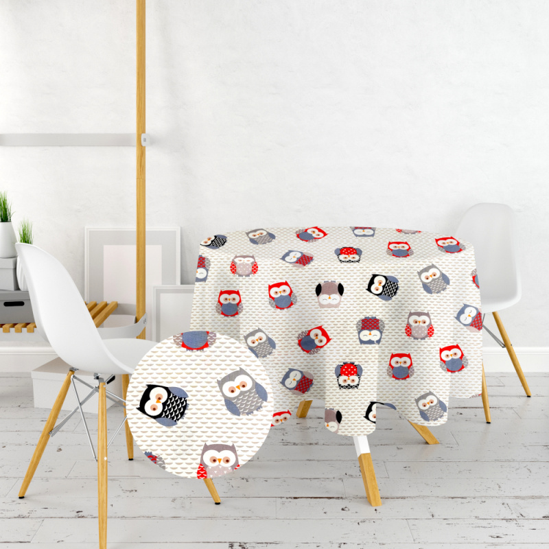 Ervi bavlněný ubrus na stůl kulatý - sovičky