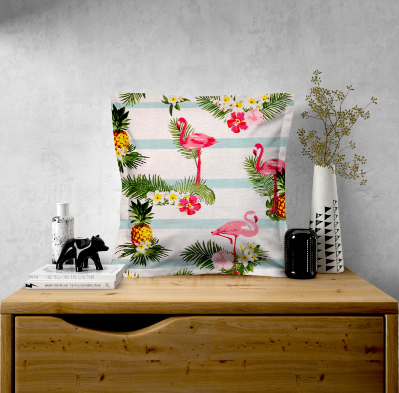 Ervi povlak na polštář bavlněný s lemem - růžový plameňák