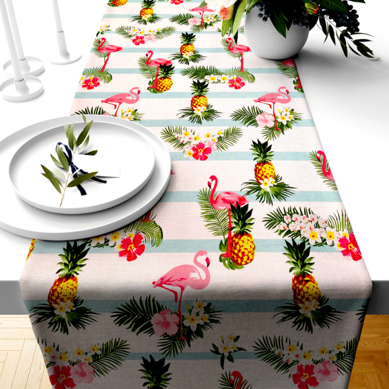 Ervi bavlněný běhoun na stůl - růžový plameňák