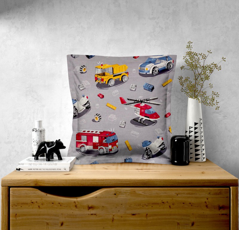 Ervi povlak na polštář bavlněný s lemem - autíčká a vrtulníky