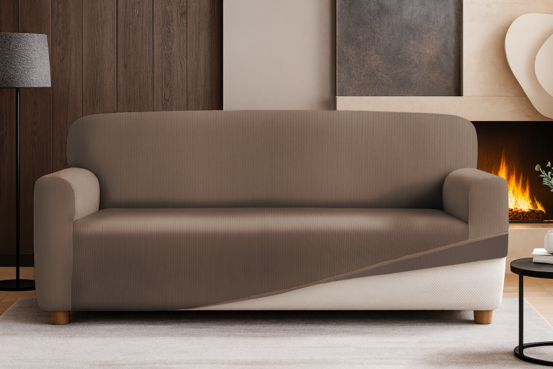 Napínací potah na třímístnou pohovku - hnědý