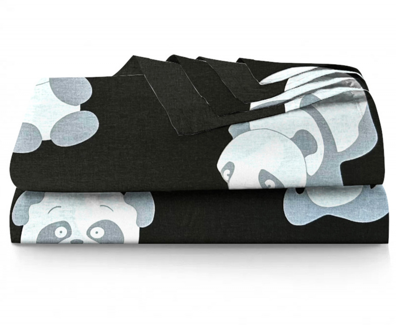 Ervi bavlněné prostěradlo Pandy na černém
