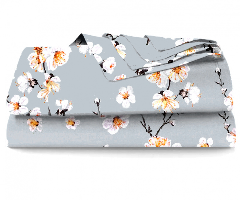 Ervi bavlněné prostěradlo - květ jabloně na šedém
