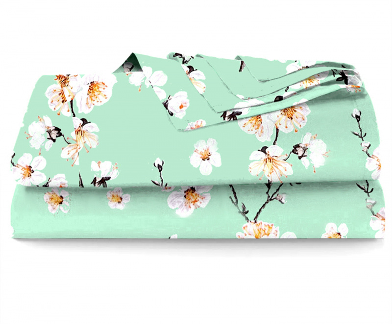 Ervi bavlněné prostěradlo -  květ jabloně na zeleném