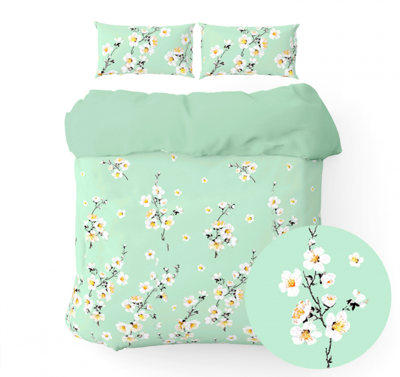 Ervi bavlněné povlečení oboustranné - květ jabloně na zeleném/zelené