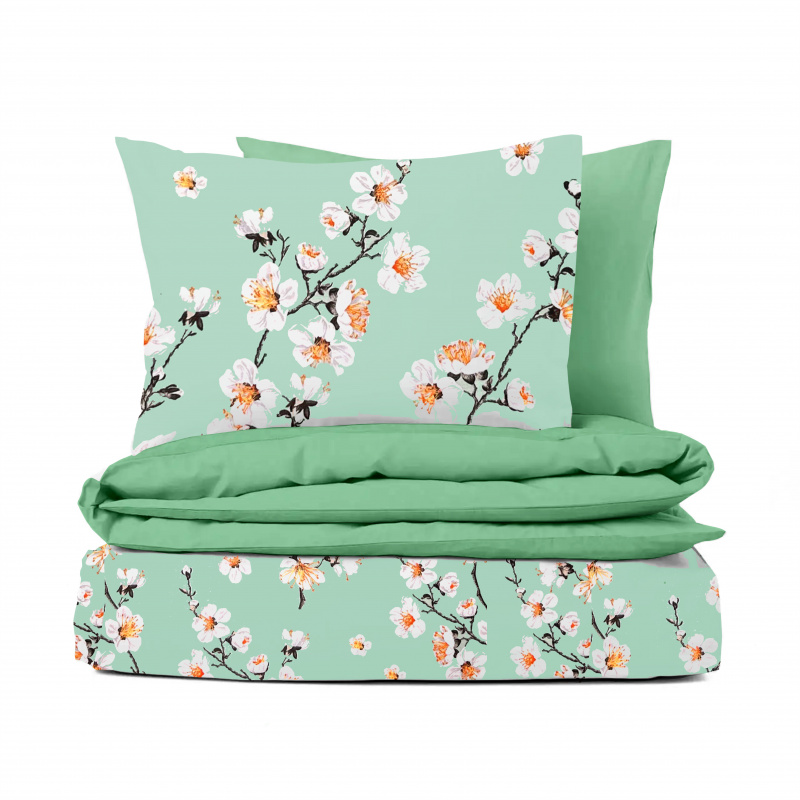 Ervi bavlněné povlečení oboustranné - květ jabloně na zeleném/zelené