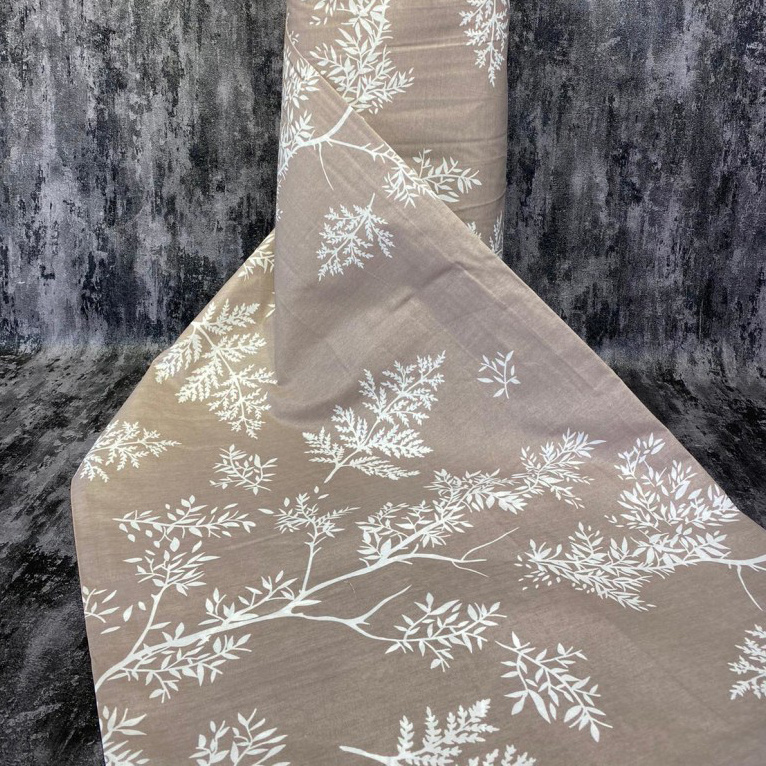 Ervi Bavlněná látka/plátno š.240cm - bílé větvičky na hnědém č.1868-2, metráž