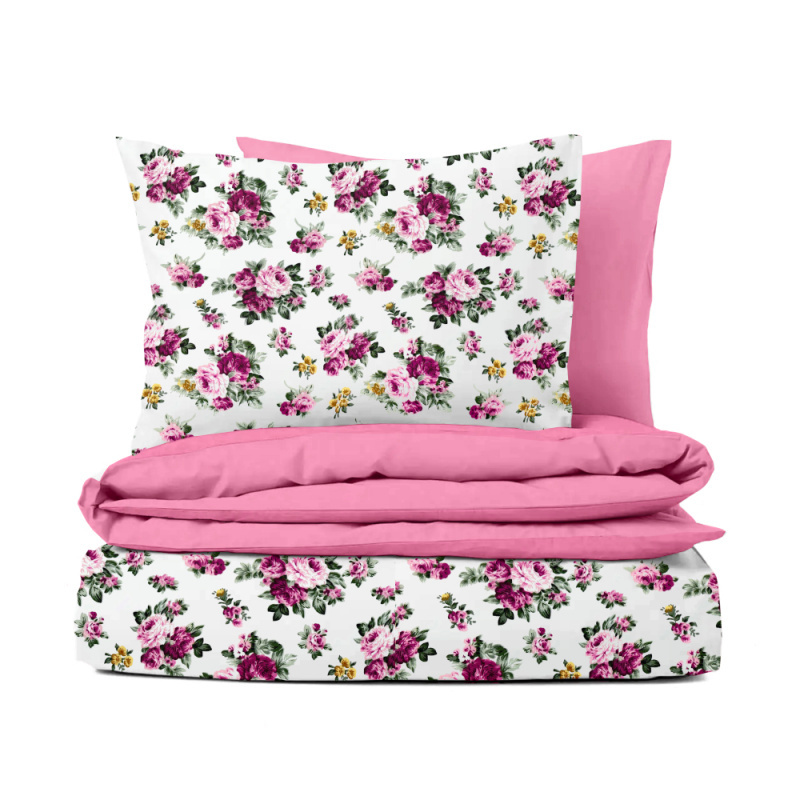 Ervi bavlněné povlečení oboustranné -  růžičky na bílém/růžové
