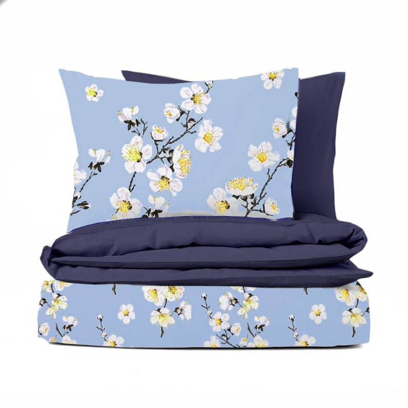 Ervi bavlněné povlečení oboustranné - květ jabloně na modrém/tmavě modré