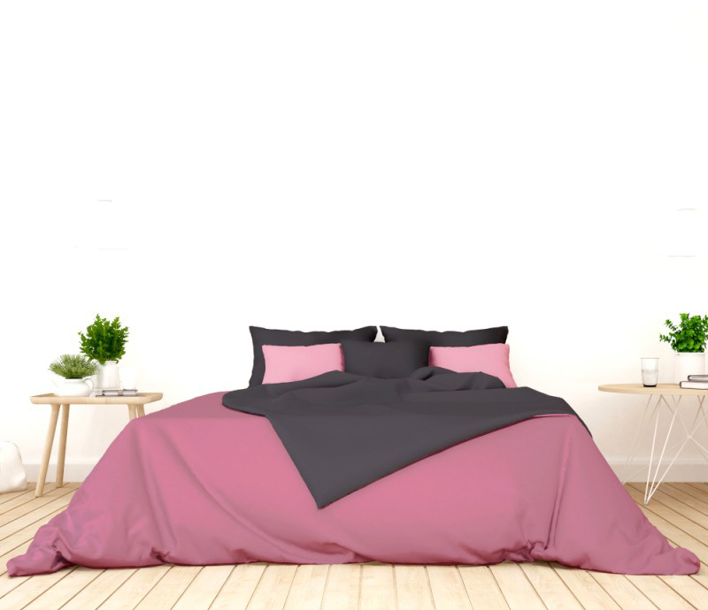 Ervi Luxsusní saténové oboustranné bavlněné povlečení Růžové/šedé