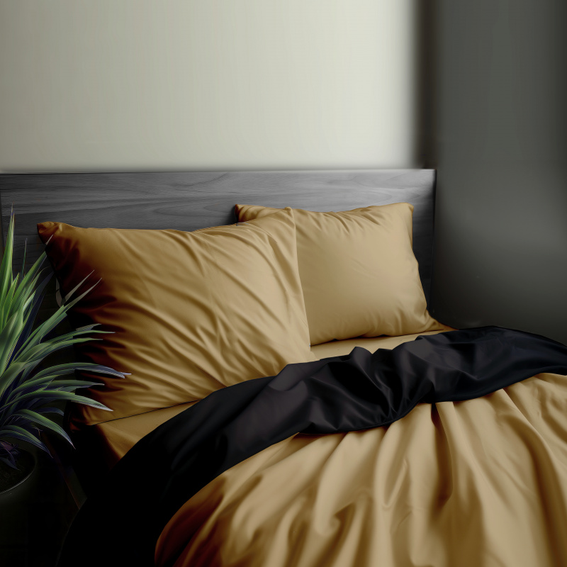 Ervi Luxsusní saténové oboustranné bavlněné povlečení Gold/černé