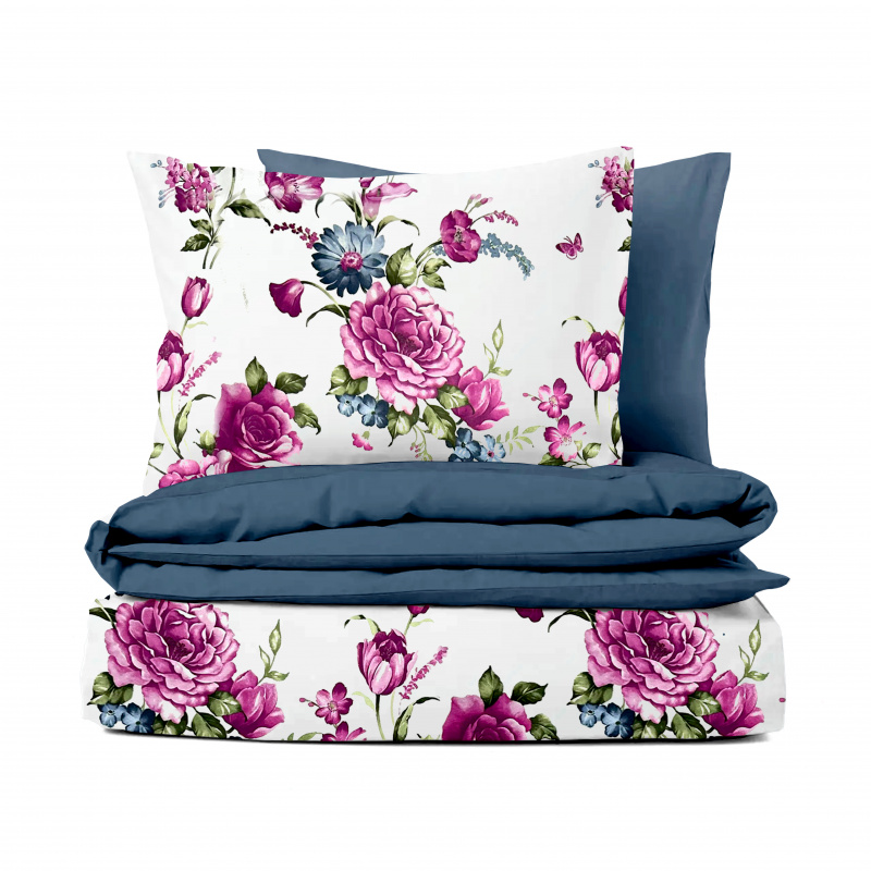 Ervi bavlněné povlečení oboustranné - Fialové květy/modré