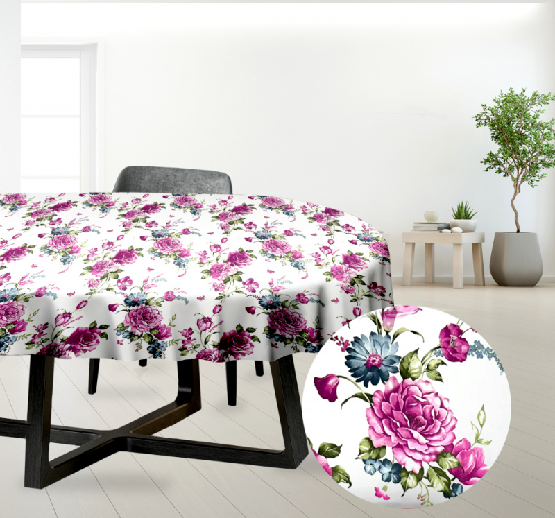 Ervi bavlněný ubrus na stůl oválný - Fialové květy