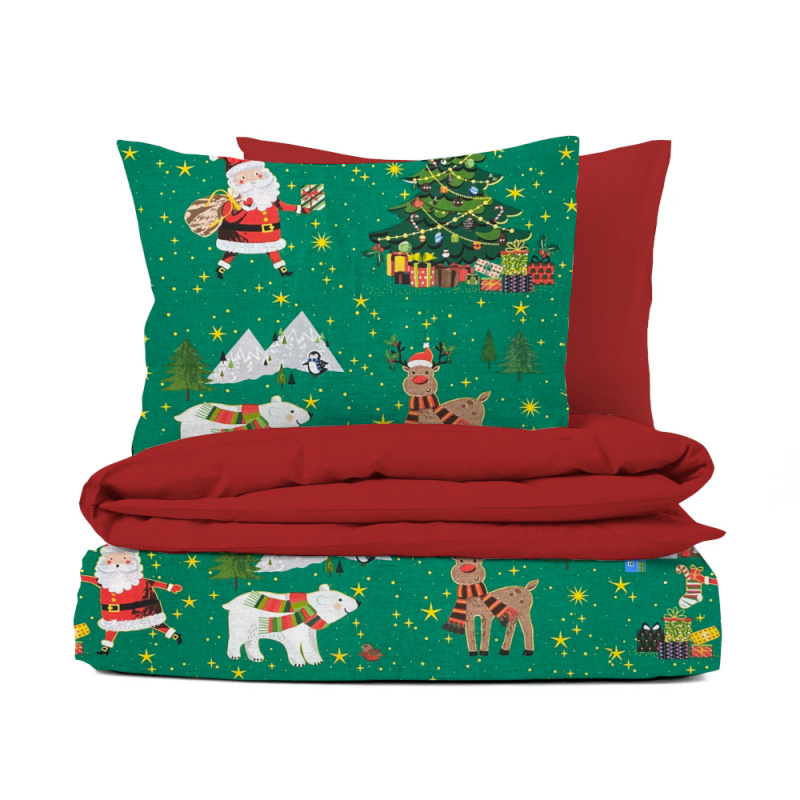 Ervi bavlněné povlečení Vánoční vzor zelený/červené