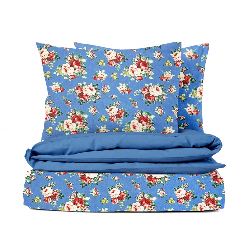 Ervi bavlněné povlečení oboustranné - růžičky na modrém/modrá