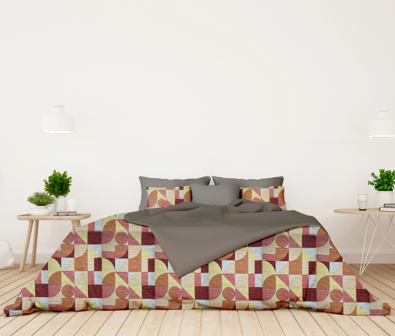 Ervi FLANELOVÉ bavlněné povlečení DUO - Abstrakce oranžová-červená/šedé