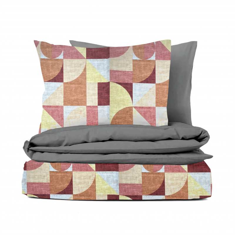 Ervi FLANELOVÉ bavlněné povlečení DUO - Abstrakce oranžová-červená/šedé