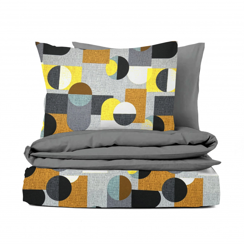 Ervi FLANELOVÉ bavlněné povlečení DUO - Abstrakce žluto-šedá/šedá