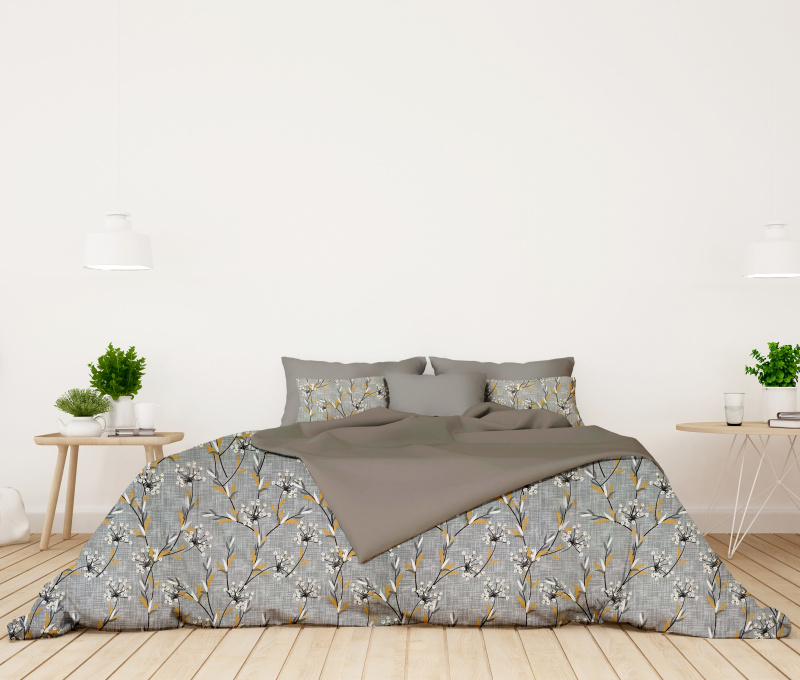 Ervi bavlněné povlečení oboustranné - luční květiny/šedé