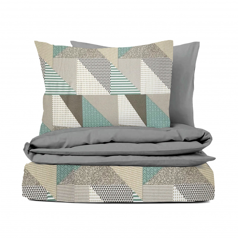 Ervi FLANELOVÉ bavlněné povlečení DUO - Abstrakce tyrkysová/šedá