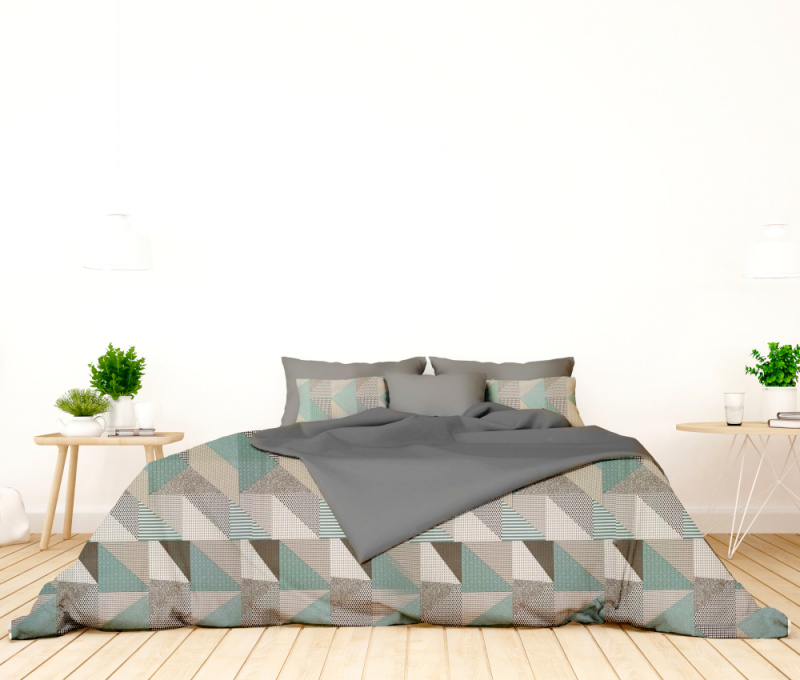 Ervi FLANELOVÉ bavlněné povlečení DUO - Abstrakce tyrkysová/šedá