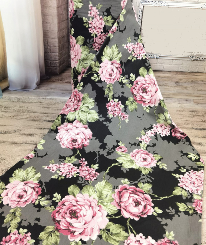 Ervi Bavlněná látka/plátno š.240cm -  Květy na černém -11623-3, metráž