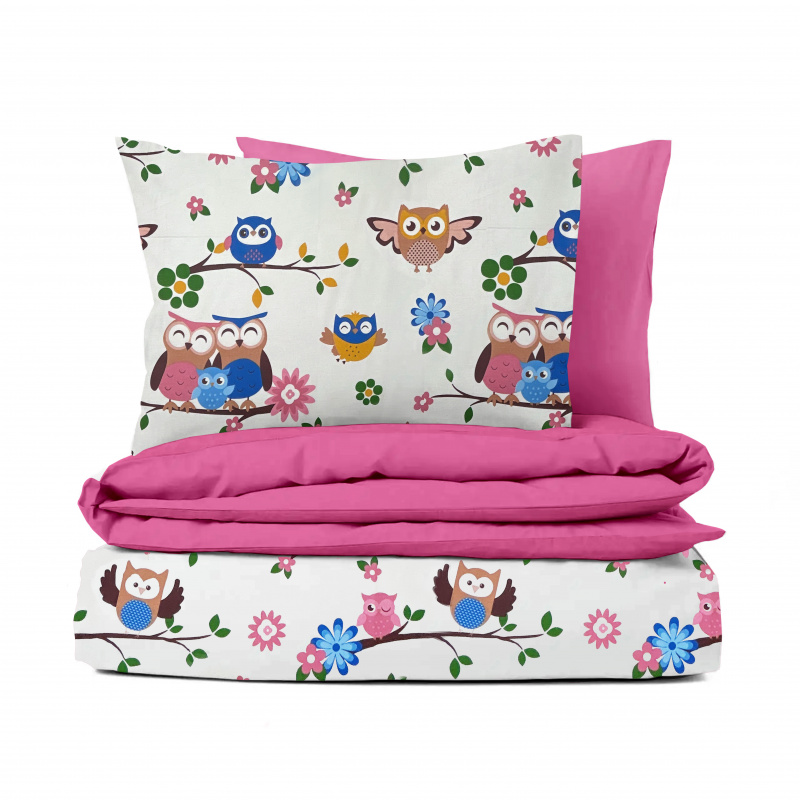 Ervi bavlněné povlečení oboustranné -  sovičky na bílém/růžový