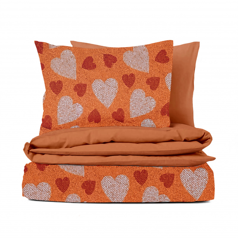 Ervi bavlněné povlečení oboustranné - srdíčka na oranžovém/oranžová