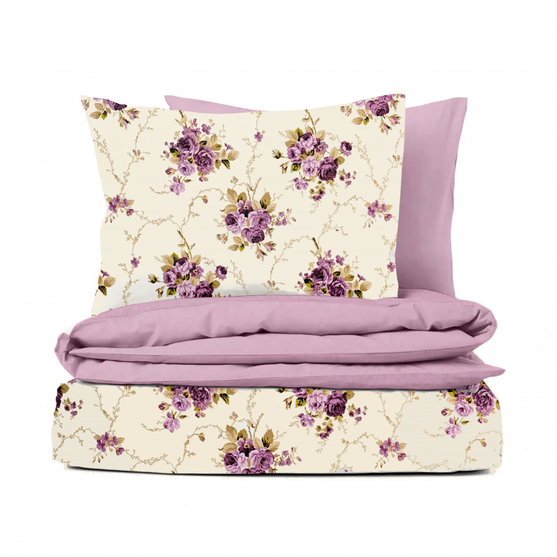 Ervi bavlněné povlečení oboustranné - fialové růže/růžové