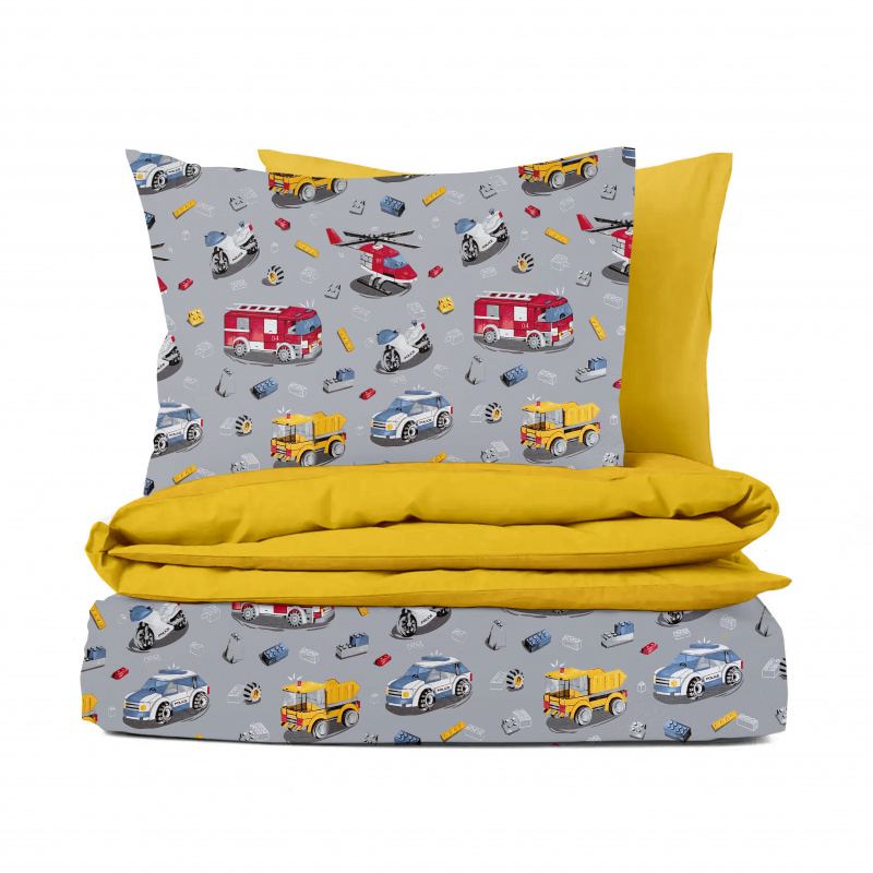 Ervi bavlněné povlečení oboustranné - autíčká a vrtulníky/žluté