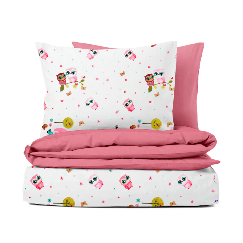 Ervi bavlněné povlečení oboustranné -  sovičky a sloni/růžový