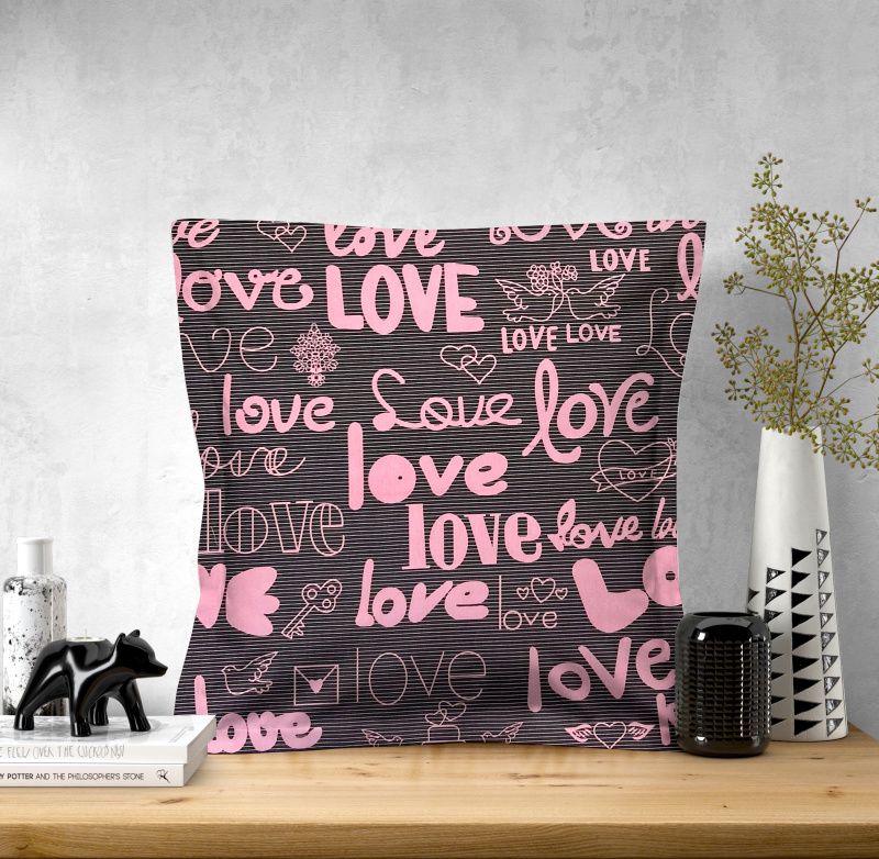 Ervi povlak na polštář bavlněný s lemem - s nápisem LOVE