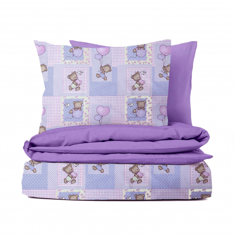 Ervi bavlněné povlečení oboustranné - medvídci/fialová