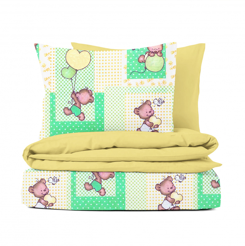 Ervi bavlněné povlečení oboustranné - Medvídek a balonky/žlute