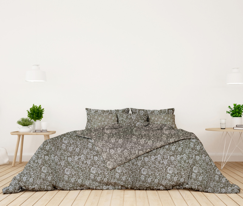 Ervi bavlněné KREPOVÉ povlečení - Květy na hnědém